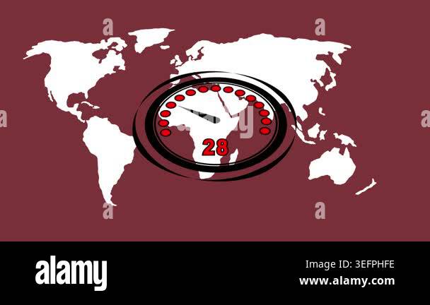 World Map with Speedometer Icon Indicating 33 on Burgundy Background ...