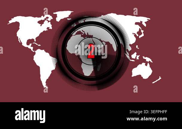 World Map with Countdown Timer and BRAKING NEWS Text and Concentric ...