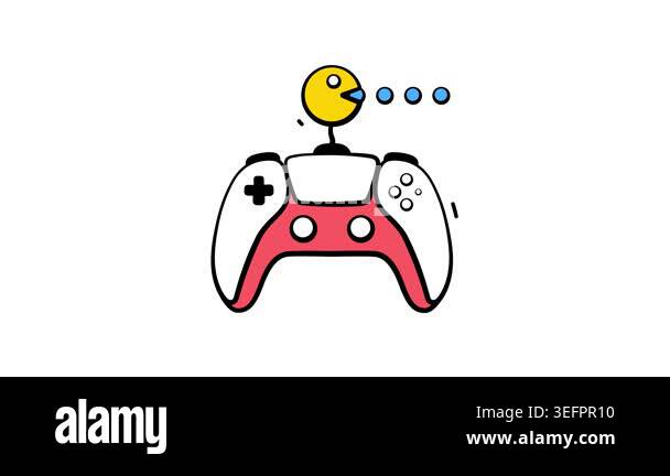 Modern gaming controller doodle icon animation, technology and ...