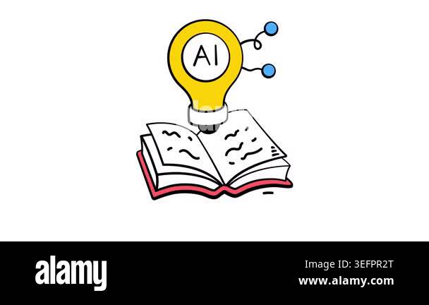 Doodle icon animation of AI bulb and book representing machine ...