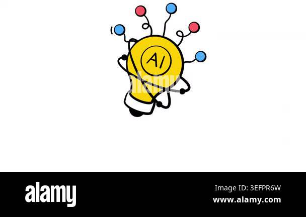 Carefully designed hand drawn icon animation of AI bulb representing ...