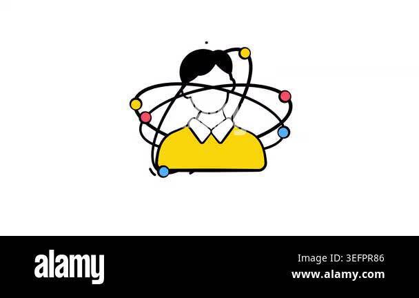Hand drawn icon animation of Virtual avatar inside a connected digital ...