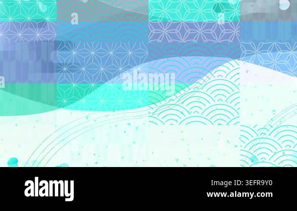 Abstract Blue Background with Traditional Japanese Patterns and Falling ...
