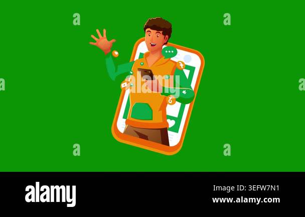 vector illustration of a man with a phone in his hands Stock Video ...