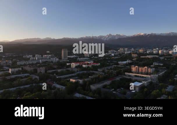 A quadcopter aerial view of the central part of Almaty, Kazakhstan, on ...