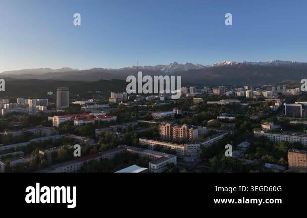 A quadcopter aerial view of the central part of Almaty, Kazakhstan, on ...