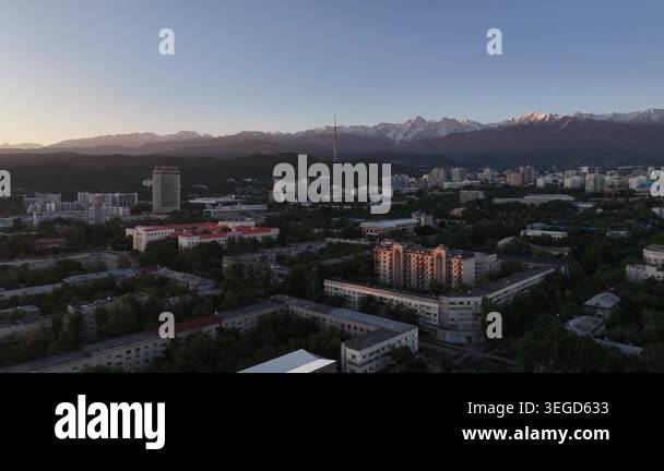 A quadcopter aerial view of the central part of Almaty, Kazakhstan, on ...