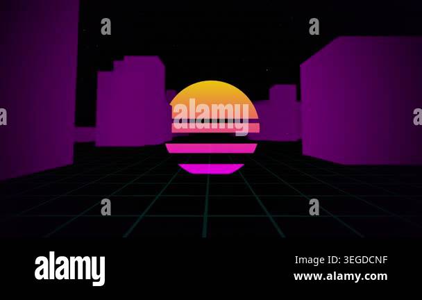 Retro Eighties Style Synthwave Cityscape Background Animation Stock ...