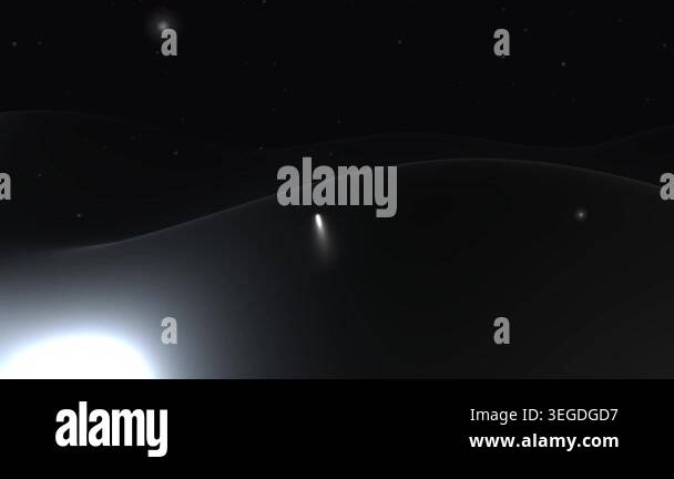 Abstract dark liquid waves with glowing particles floating in space ...