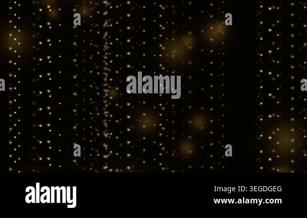 Abstract Golden Heart Particles Floating On Black Background Stock ...