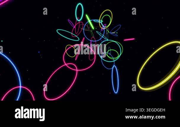 Abstract Neon Glowing Circles Floating in Deep Space Stock Video ...