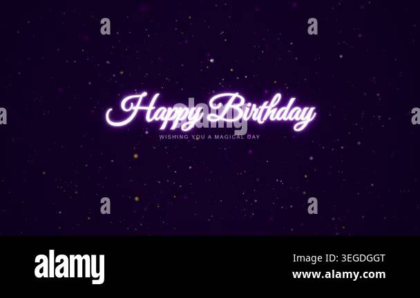 Neon Happy Birthday Greeting with Magical Floating Particles Stock ...