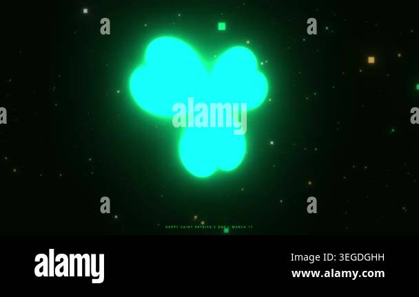 St. Patrick's Day animated greeting with a glowing neon green shamrock ...