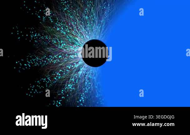 Abstract digital eye shape with flowing particles and glowing fiber ...