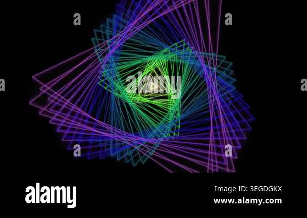 Abstract rotating neon triangles forming a hypnotic tunnel, colorful ...