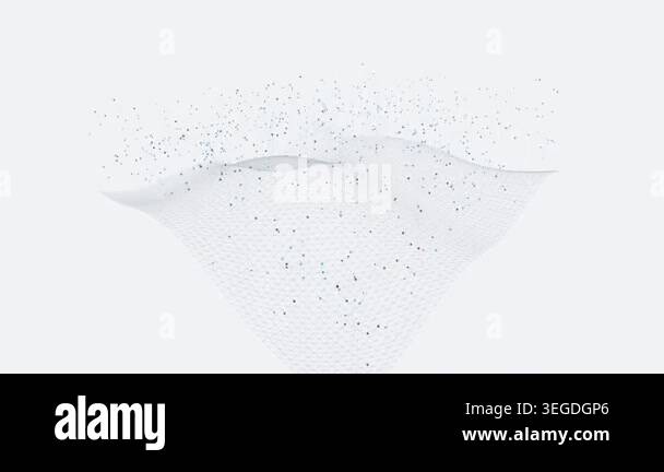 Abstract big data visualization with particles falling onto a waving ...