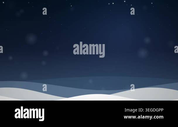 Animated winter night landscape with falling snow and twinkling stars ...