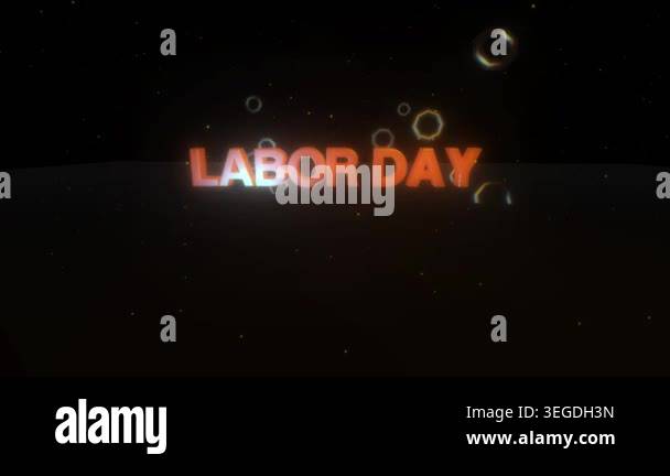 Labor Day animated greeting with glowing orange 3D text and abstract ...