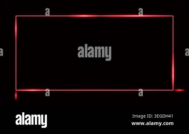 Glowing red neon rectangle frame with moving light streaks, seamless ...