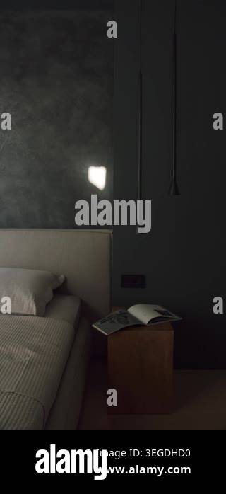 Modern bedroom interior design with dark gray walls, minimalist ...