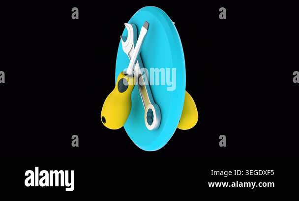 Blue repair icon with wrench and screwdriver rotation animation ...