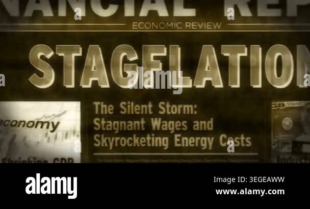Stagflation crisis breaking news on vintage microfilm reader. Inflation ...