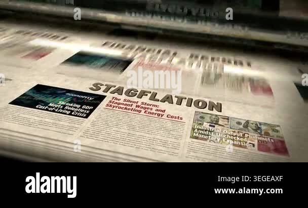 Stagflation crisis breaking news vintage print machine. Inflation and ...
