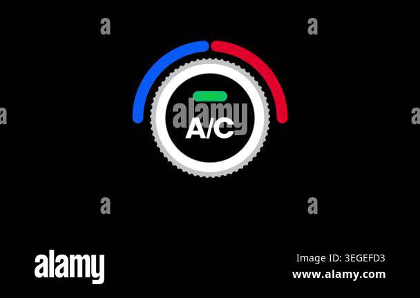 A black circular dial with colorful indicator arc labeled AC in green ...