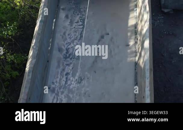 Top view of empty railway dump wagons transporting quarry material on ...