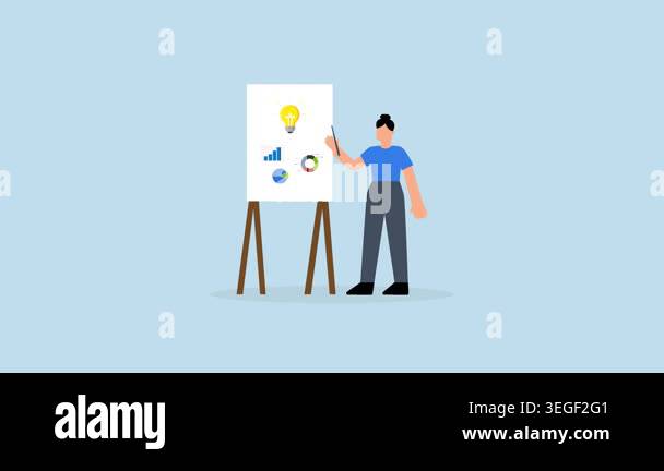 Present idea, businesswoman presenting new lightbulb idea with graph ...