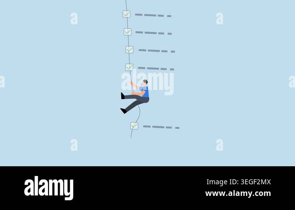 Finish checklist or todo list, 4k animation entrepreneur ascending rope ...