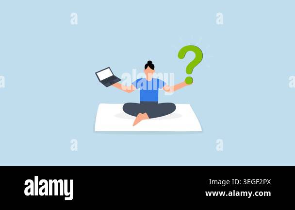 Solve problem, 4k animation businesswoman lotus meditate to solve work ...