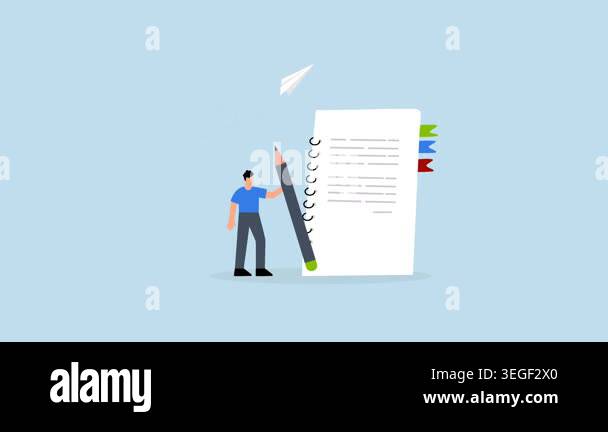 Write note on notebook paper, 4k animation business man holding pencil ...