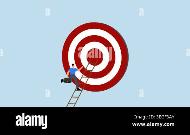 Climb up ladder to reach target, 4k animation of businessman climbing ...