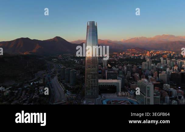 Aerial view of santiago de chile with the costanera center skyscraper ...