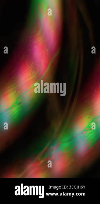 Vertical video. Defocused gasoline acid. Light liquid. Green pink neon ...