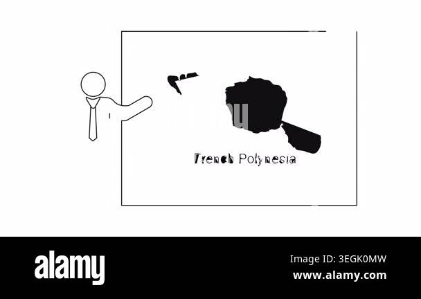 A simple line drawing shows a person presenting a map of French ...
