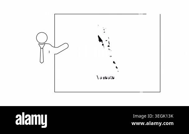 A simple line drawing shows a person icon presenting a map of Vanuatu ...