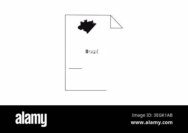 A simple graphic illustration of a document featuring a map of Brazil ...