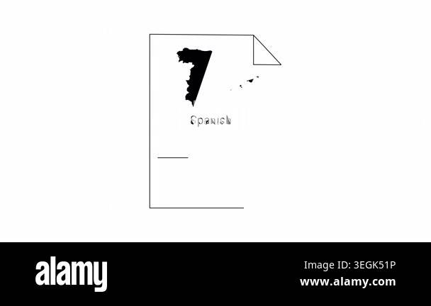 A simple line art icon representing a document with the map of Spain ...