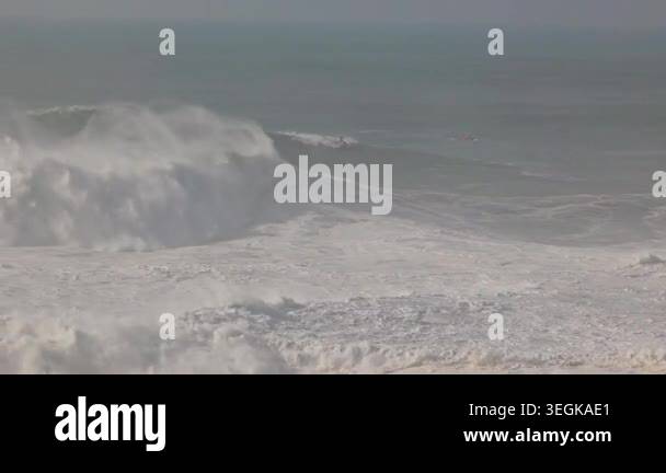 Big waves crushing in winter season. Nazare, Portugal - December 13 ...