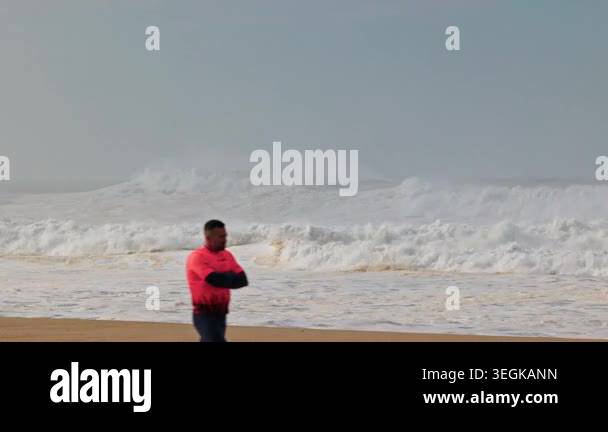 Big waves crushing in winter season. Nazare, Portugal - December 13 ...