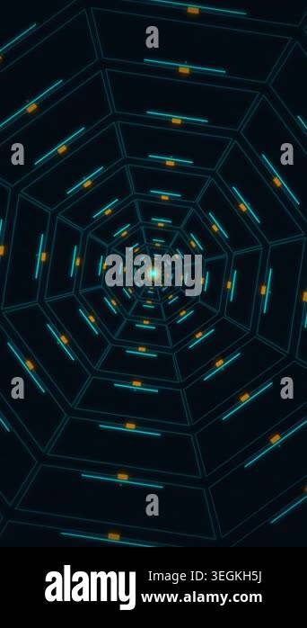 Abstract Digital Tunnel Flythrough Loop with Glowing Hexagonal ...