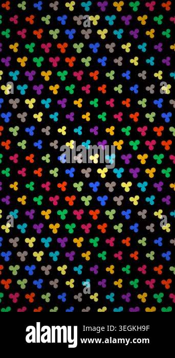 Colorful pattern of repeating geometric shapes on black background ...