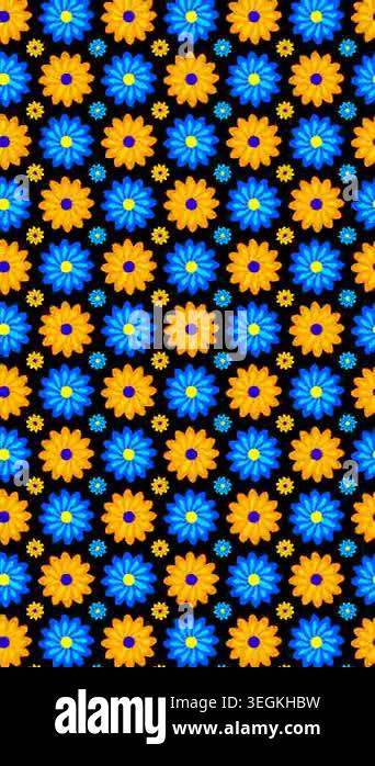 Vibrant Floral Pattern Seamless Loop with Bright Blue and Golden Yellow ...