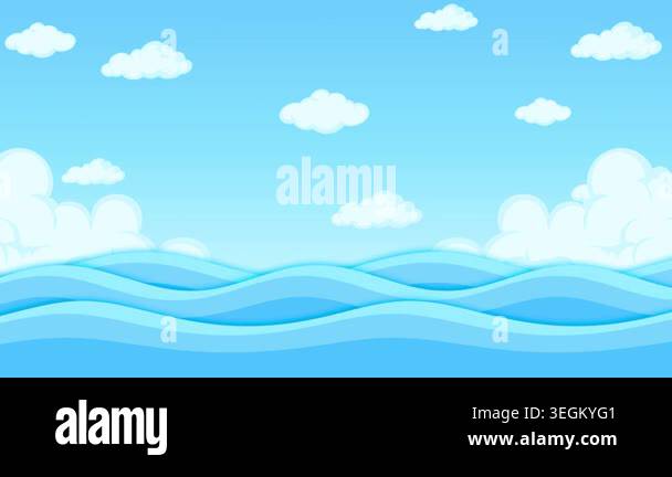 vector blue water background with clouds and waves Stock Video Footage ...