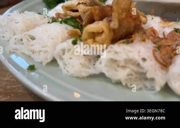 rice Vermicelli dish onions Bihun kuah or rice vermicelli noodle soup ...