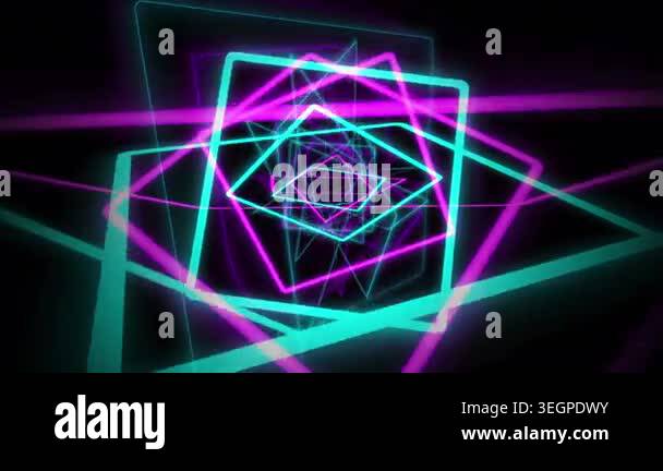 Neon geometric tunnel with glowing cyberpunk lines, Futuristic abstract ...