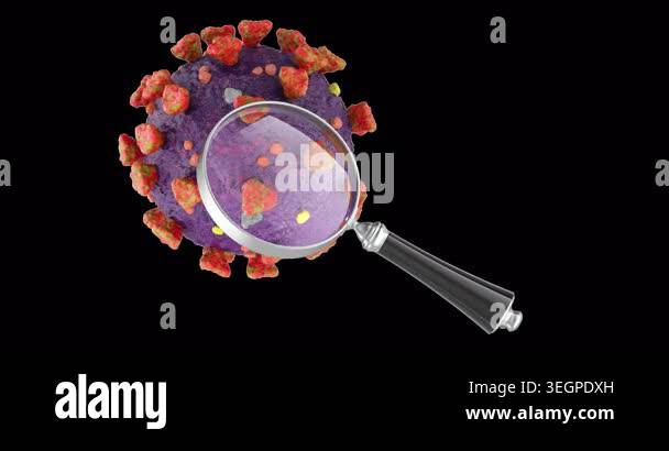 Virus particle with magnifying glass animation seamlessly loopable. 3D ...