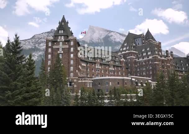 Luxury Historic Fairmont Banff Springs Hotel with majestic Mount Ruddle ...